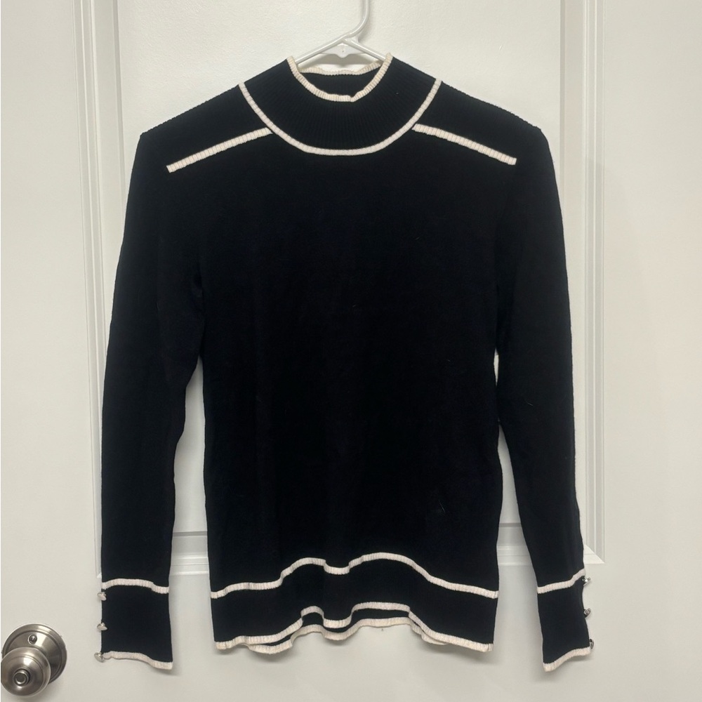 Black Crewneck Sweater with White Trim